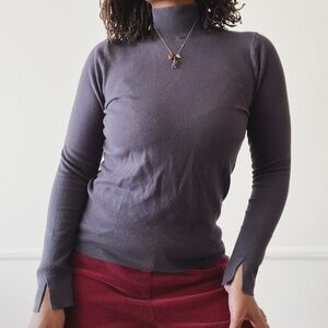 zara grey mock neck knit long sleeve top